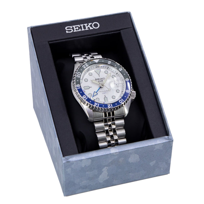 Shop Seiko 5 Sports SKX GMT Automatic Sky Blue Dial Silver Steel Strap Watch For Men - SSK033K1 in USA