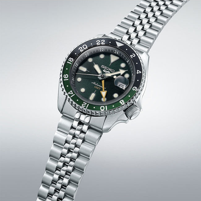 Shop Seiko 5 Sports SKX GMT Automatic Green Dial Silver Steel Strap Watch For Men - SSK035K1 in USA