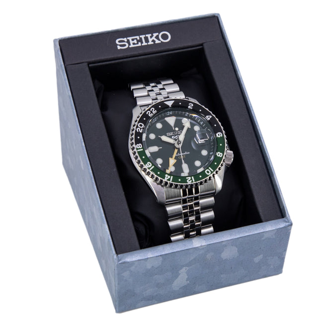 Shop Seiko 5 Sports SKX GMT Automatic Green Dial Silver Steel Strap Watch For Men - SSK035K1 in USA