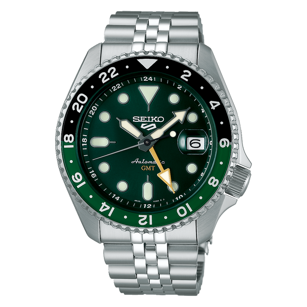 Shop Seiko 5 Sports SKX GMT Automatic Green Dial Silver Steel Strap Watch For Men - SSK035K1 in USA