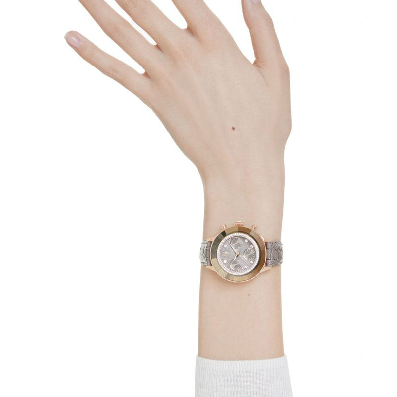 Swarovski Octea Chrono Grey Dial Grey Leather Strap Watch for Women - 5671153 Buy Now By Swarovski