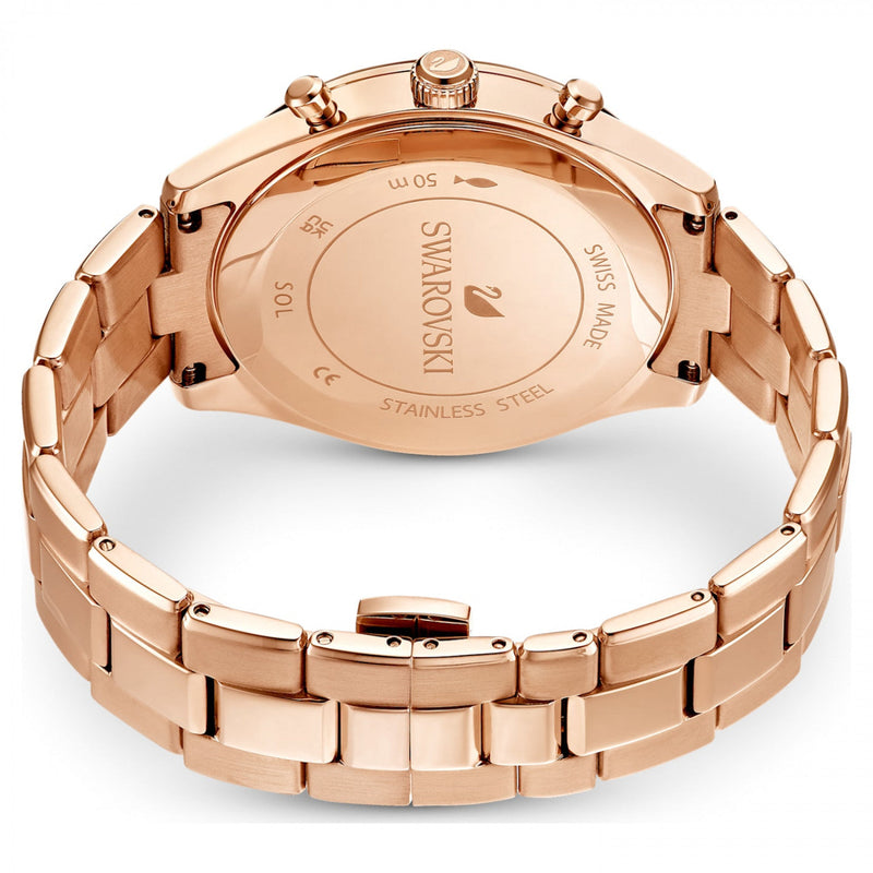 Shop Swarovski Octea Lux Sport Chronograph Black Dial Rose Gold Steel Strap Watch for Women - 5610478 in USA
