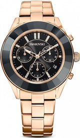 Shop Swarovski Octea Lux Sport Chronograph Black Dial Rose Gold Steel Strap Watch for Women - 5610478 in USA