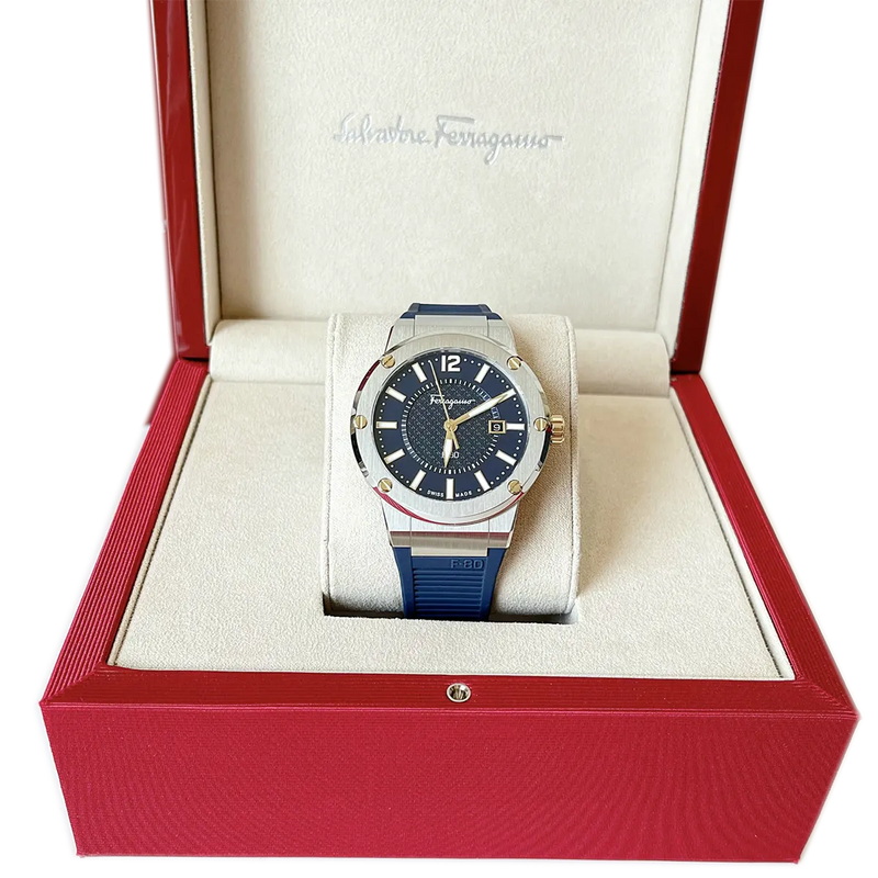 Salvatore Ferragamo F-80 Blue Dial Blue Rubber Strap Watch For Men - SFHY01122 Buy Now By Salvatore Ferragamo