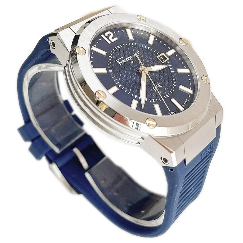 Salvatore Ferragamo F-80 Blue Dial Blue Rubber Strap Watch For Men - SFHY01022 Buy Now By Salvatore Ferragamo