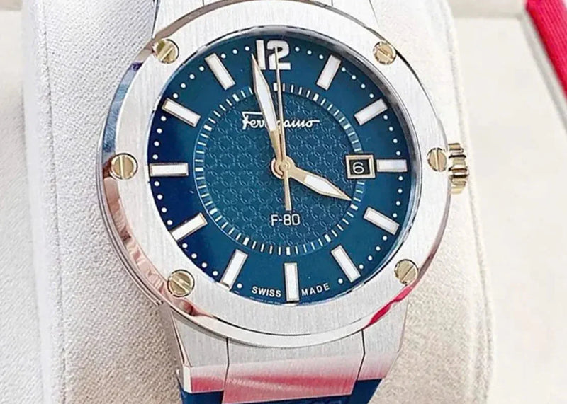 Salvatore Ferragamo F-80 Blue Dial Blue Rubber Strap Watch For Men - SFHY01122 Buy Now By Salvatore Ferragamo