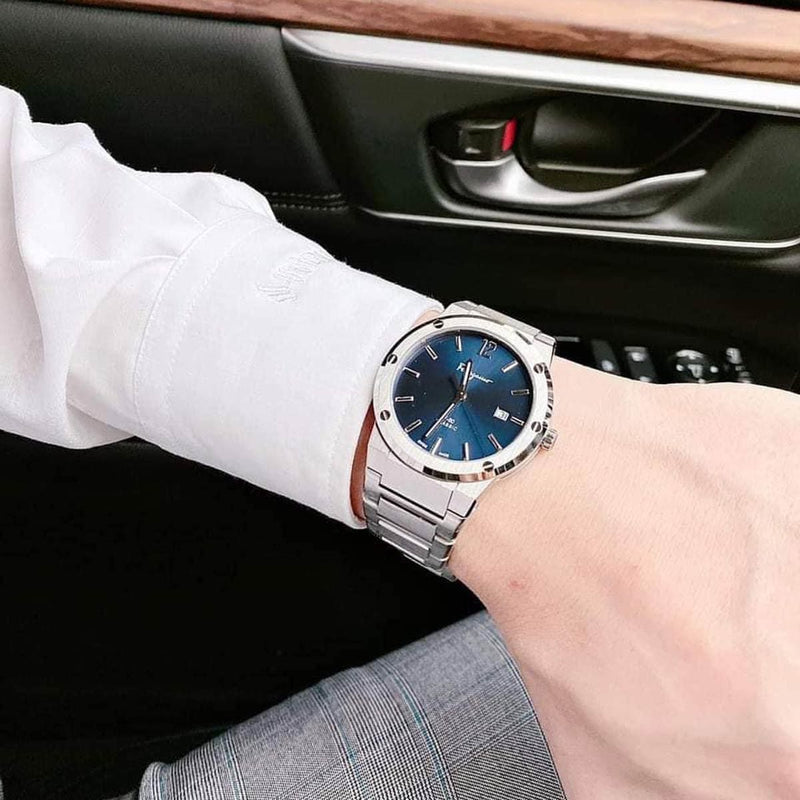 Shop Salvatore Ferragamo F-80 Classic Blue Dial Silver Steel Strap Watch for Men - SFDT01320 in USA