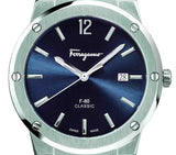 Shop Salvatore Ferragamo F-80 Classic Blue Dial Silver Steel Strap Watch for Men - SFDT01320 in USA