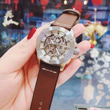Fossil Modern Machine Automatic Skeleton White Dial Brown Leather Strap Watch for Women - ME3083
