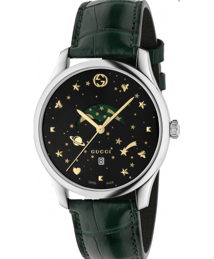 Shop Gucci G-Timeless Black Dial Green Leather Strap Unisex Watch - YA126326 in USA