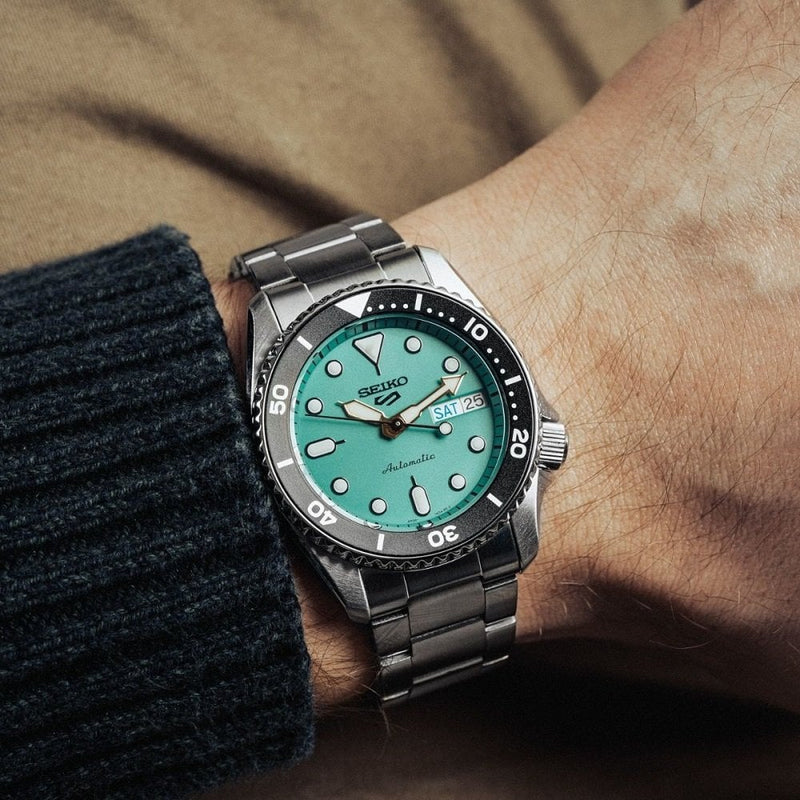 Seiko 5 Sports SKX Midi Automatic Teal Dial Silver Steel Strap Watch For Men - SRPK33K1 Buy Now By Seiko