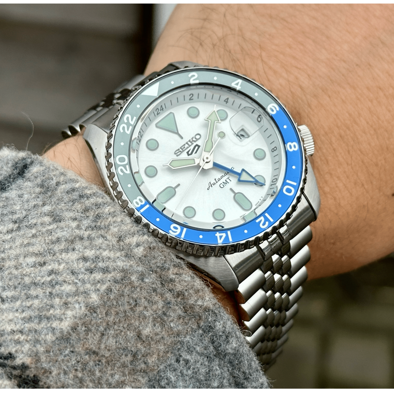 Shop Seiko 5 Sports SKX GMT Automatic Sky Blue Dial Silver Steel Strap Watch For Men - SSK033K1 in USA