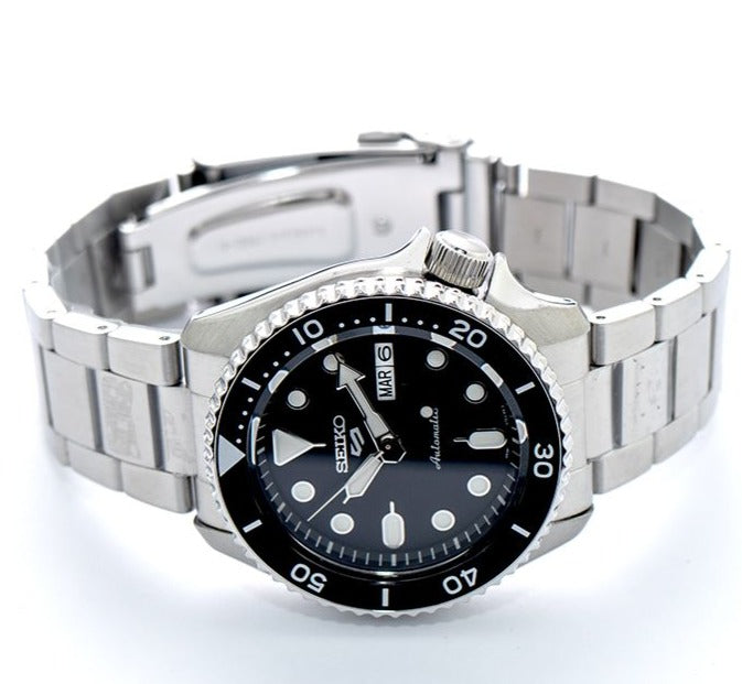 Seiko 5 Sports Automatic Day Date Black Dial Silver Steel Strap Watch for Men - SRPD55K1 Buy Now By Seiko