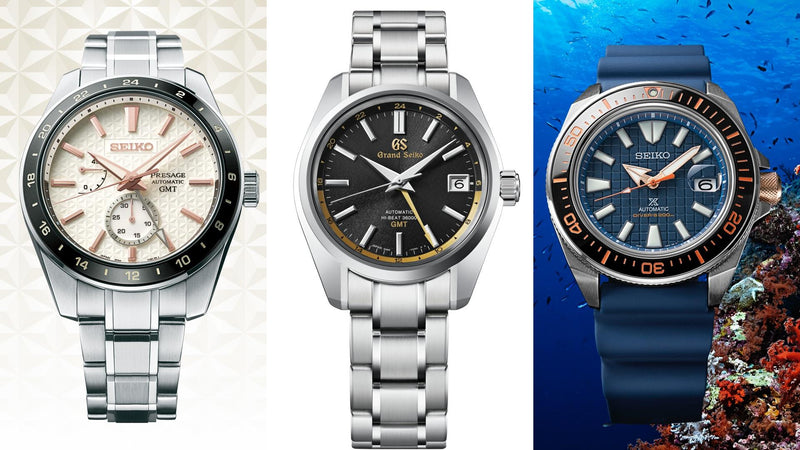 Shop Seiko Presage Sharp Edged Series Automatic GMT Champagne Dial Silver Steel Strap Watch For Men - SPB273J1 in USA