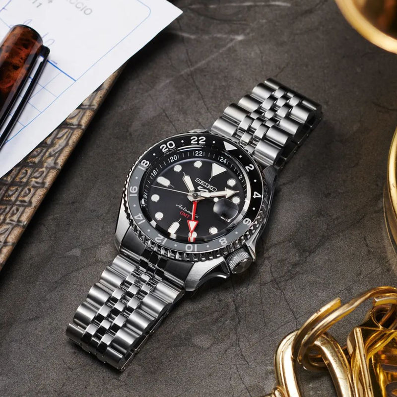 Seiko 5 Sports Automatic GMT Black Dial Silver Steel Strap Watch For Men - SSK001K1 Buy Now By Seiko
