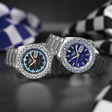 Seiko 5 Sports Petrol Blue Checker Flag Special Edition Blue Dial Silver Steel Strap Watch For Men - SRPK65K1 Buy Now By Seiko