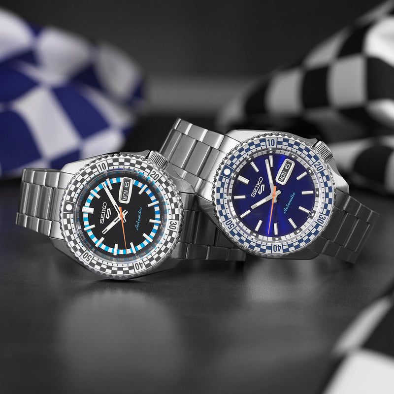 Seiko 5 Sports Petrol Blue Checker Flag Special Edition Blue Dial Silver Steel Strap Watch For Men - SRPK65K1 Buy Now By Seiko