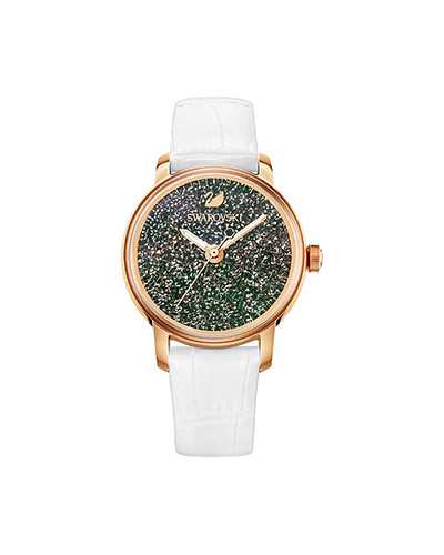 Shop Swarovski Crystalline Hours Quartz Grey Dial Black Leather Strap Watch for Women - 5344635 in USA