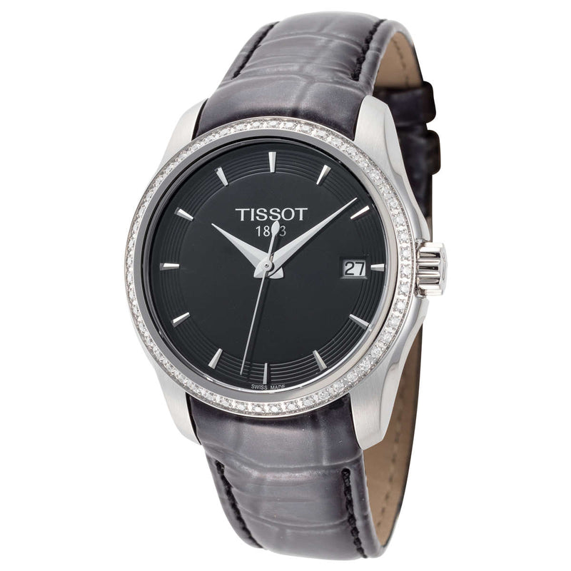 Tissot T Trend Couturier Diamonds Black Dial Black Leather Strap Watch for Women - T035.210.66.051.00 Buy Now By Tissot