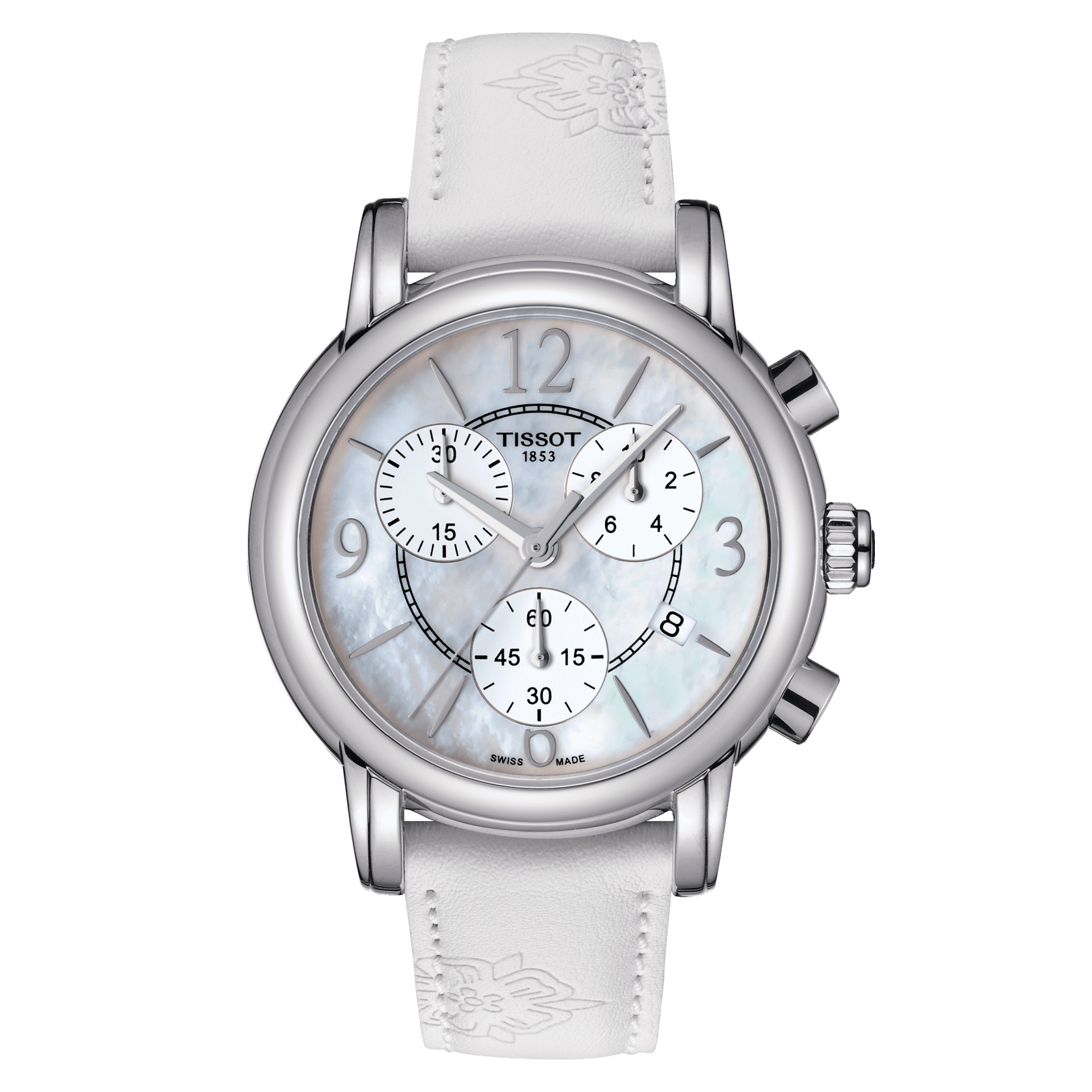 Tissot Dressport Chronograph Mother of Pearl Dial White Leather Strap Watch for Women - T050.217.17.117.00