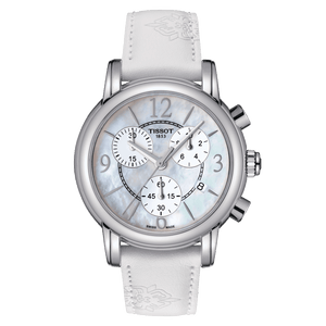 Tissot Dressport Chronograph Mother of Pearl Dial White Leather Strap Watch for Women - T050.217.17.117.00