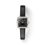 Shop Tissot Lovely Square Quartz Diamonds Black Dial Black Leather Strap Watch For Women - T058.109.16.056.00 in USA
