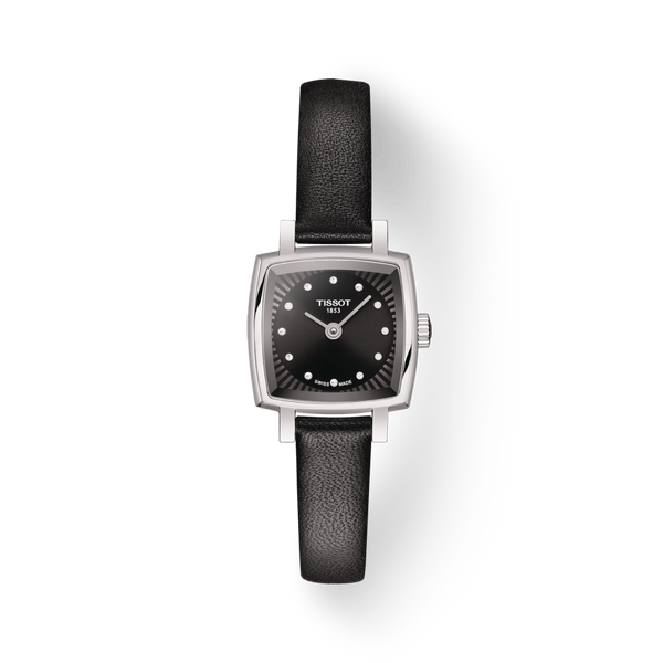 Tissot Lovely Square Quartz Diamonds Black Dial Black Leather Strap Watch For Women - T058.109.16.056.00