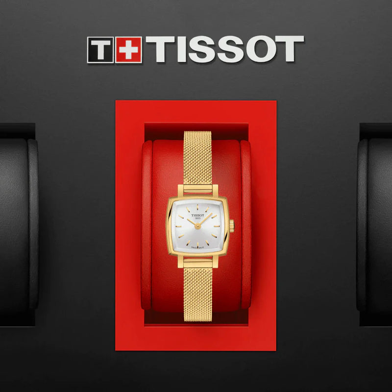 Shop Tissot Lovely Square Silver Dial Gold Mesh Bracelet Watch For Women - T058.109.33.031.00 in USA