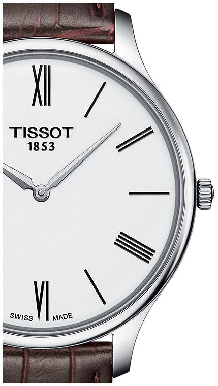 Shop Tissot T Classic Tradition 5.5 Quartz White Dial Brown Leather Strap Watch For Men - T063.409.16.018.00 in USA