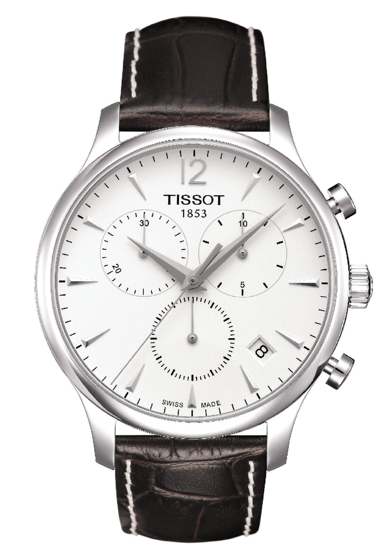 Tissot T Classic Tradition Chronograph White Dial Brown Leather Strap Watch For Men - T063.617.16.037.00 Buy Now By Tissot