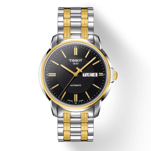 Tissot Automatics III Day Date Black Dial Two Tone Steel Strap Watch For Men - T065.430.22.051.00