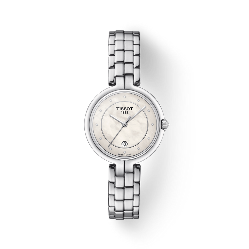 Tissot T Lady Flamingo Diamonds White Dial Silver Steel Strap Watch For Women - T094.210.11.116.01 Buy Now By Tissot