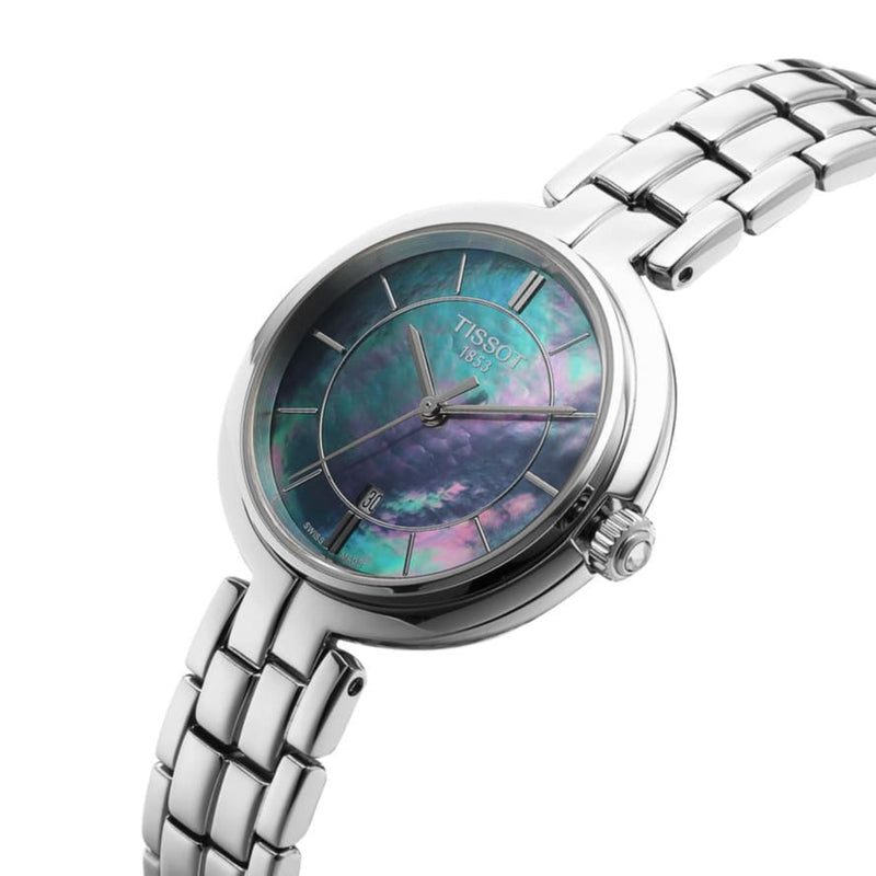 Tissot T Lady Flamingo Mother of Pearl Blue Dial Silver Steel Strap Watch For Women - T094.210.11.121.00 Buy Now By Tissot