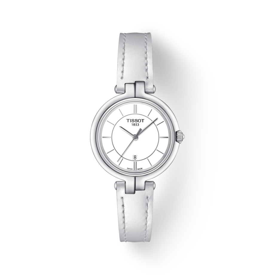 Tissot T Lady Flamingo White Dial White Leather Strap Watch For Women - T094.210.16.011.00