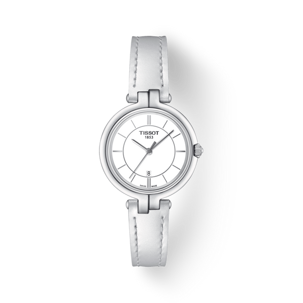 Tissot T Lady Flamingo White Dial White Leather Strap Watch For Women - T094.210.16.011.00 Buy Now By Tissot