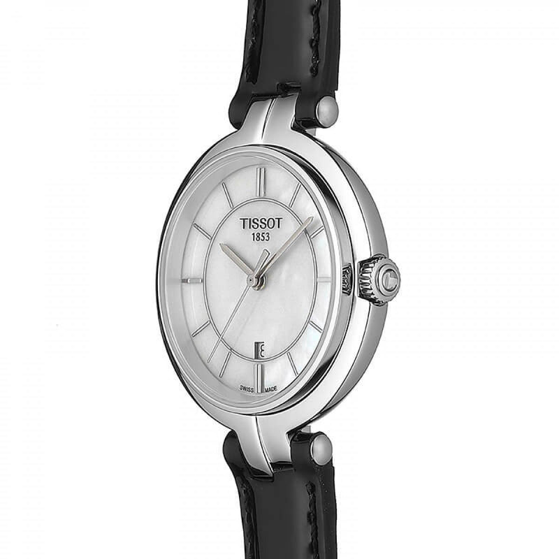 Tissot T Lady Flamingo Mother of Pearl White Dial Black Leather Strap Watch for Women - T094.210.16.111.00 Buy Now By Tissot