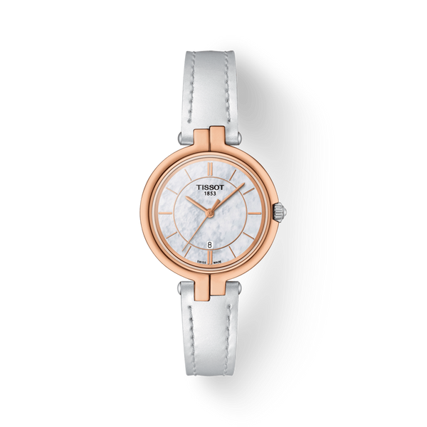 Tissot T Lady Flamingo Mother of Pearl White Dial White Leather Strap Watch For Women - T094.210.26.111.01 Buy Now By Tissot
