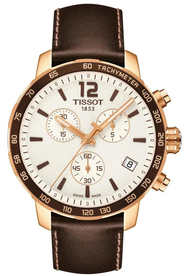Shop Tissot Quickster Chronograph White Dial Brown Leather Strap Watch For Men - T095.417.36.037.02 in USA