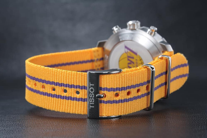 Tissot Quickster Chronograph NBA LA Lakers White Dial Yellow NATO Strap Watch for Men - T095.417.17.037.05 Buy Now By Tissot