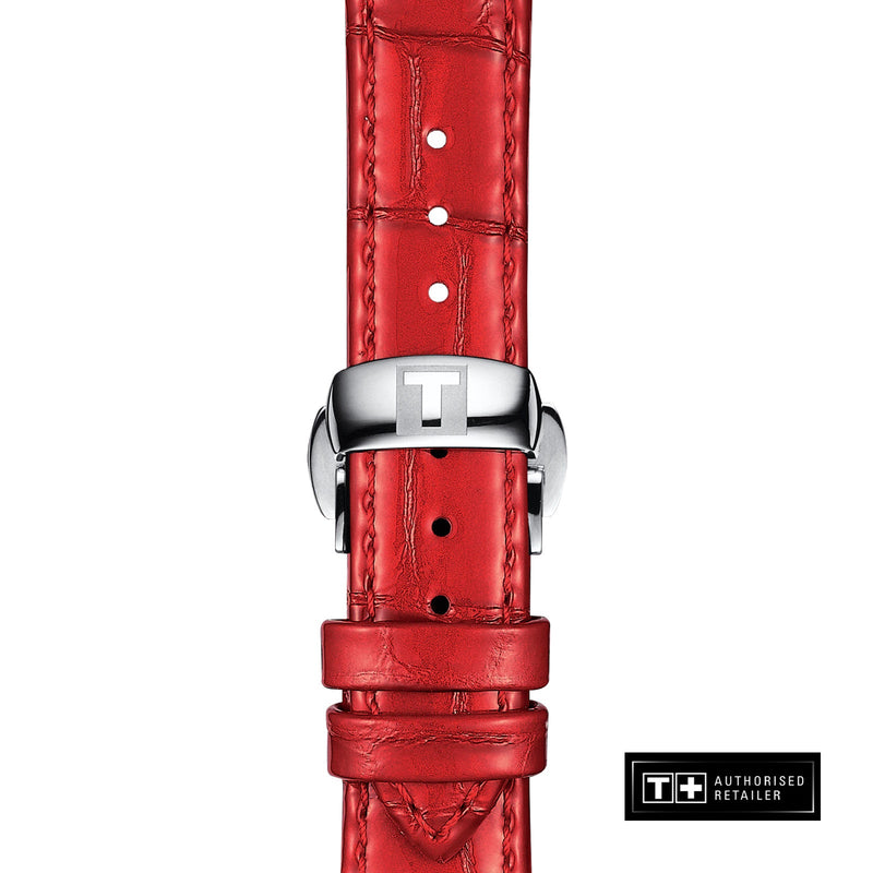 Tissot Chemin Des Tourelles Powermatic 80 Mother of Pearl White Dial Red Leather Strap Watch For Women - T099.207.16.118.00 Buy Now By Tissot