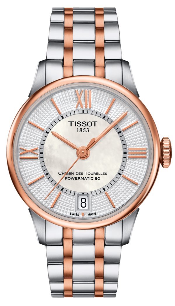 Tissot Chemin Des Tourelles Powermatic 80 Helvetic Price Lady Silver Dial Two Tone Steel Strap Watch For Women - T099.207.22.118.01 Buy Now By Tissot