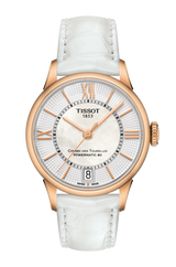 Tissot Chemin Des Tourelles Powermatic 80 Lady Silver Dial White Leather Strap Watch For Women - T099.207.36.118.00 Buy Now By Tissot