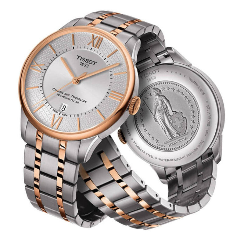 Tissot Chemin Des Tourelles Powermatic 80 Helvetic Price Lady Silver Dial Two Tone Steel Strap Watch For Women - T099.207.22.118.01 Buy Now By Tissot
