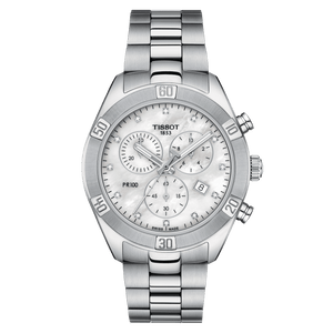 Tissot PR 100 Sport Chic Chronograph Diamonds Mother of Pearl Dial Silver Steel Strap Watch for Women - T101.917.11.116.00