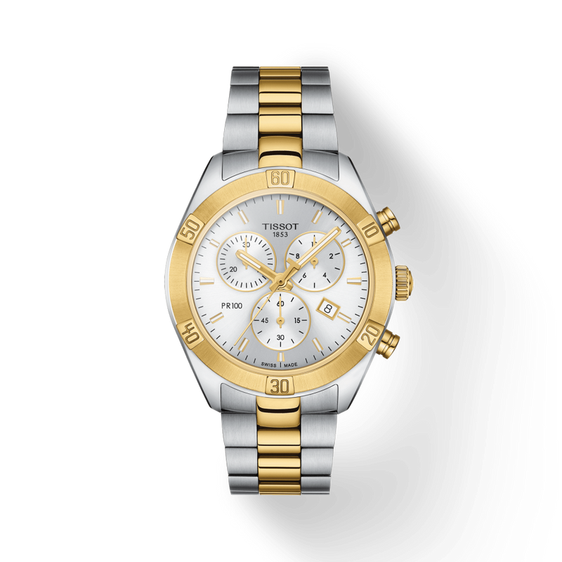 Tissot PR 100 Sport Chic Chronograph Silver Dial Two Tone Steel Strap Watch For Women - T101.917.22.031.00 Buy Now By Tissot