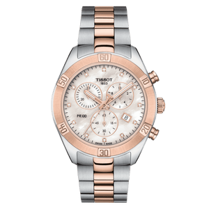 Tissot PR 100 Sport Chic Chronograph Diamonds Mother of Pearl Dial Two Tone Steel Strap Watch for Women - T101.917.22.116.00