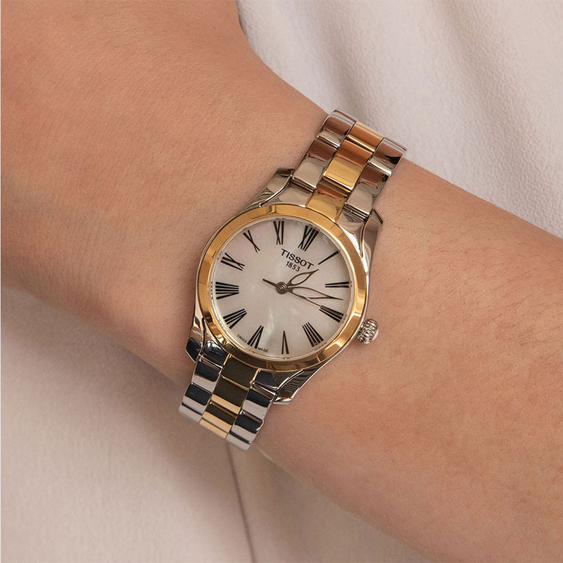 Tissot T Wave Lady White Mother of Pearl Dial Two Tone Steel Strap Watch For Women - T112. 210. 22. 113. 00 Buy Now By Tissot
