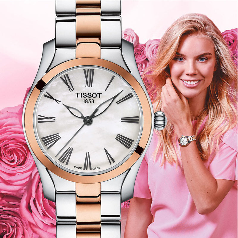 Tissot T Wave Mother of Pearl Dial Two Tone Steel Strap Watch For Women - T112.210.22.113.01 Buy Now By Tissot