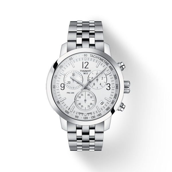 Tissot T Sport PRC 200 Chronograph White Dial Silver Steel Strap Watch For Men - T114.417.11.037.00 Buy Now By Tissot