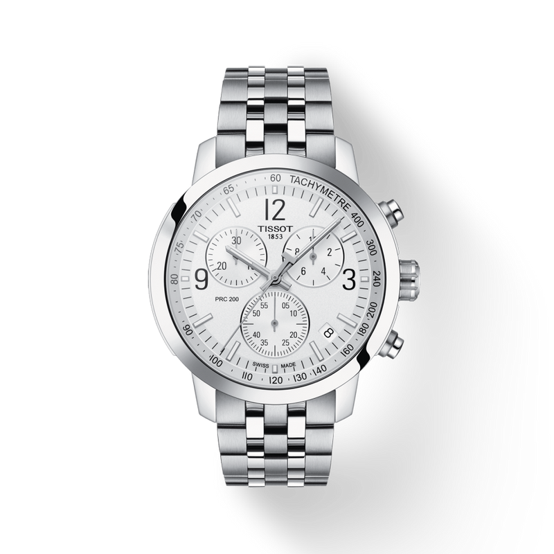 Tissot T Sport PRC 200 Chronograph White Dial Silver Steel Strap Watch For Men - T114.417.11.037.00 Buy Now By Tissot